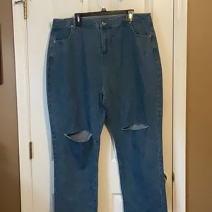 PrettyLittleThing Oversized Baggy Ripped Knee Raw Hem Denim Jeans Size X-Large